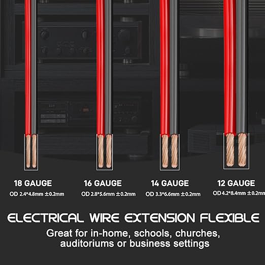 18Gauge 50FT Electrical Wire Cable Flexible Wire Extension Cord 18AWG Copper Clad Aluminum Copper Wire 2 Conductors Red Black Parallel Wire line Hookup LED Lighting Strips 12V/24V DC Cable