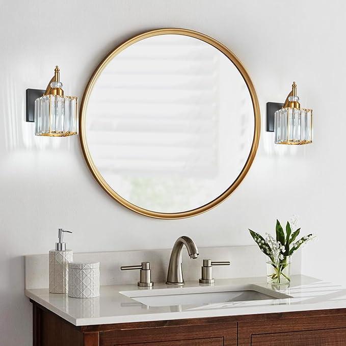 Modern Wall Sconces Set of Two Black Gold Indoor Wall Mounted Room Sconce Crystal Wall Lighting Bathroom Vanity Light Fixtures