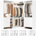Aheaplus Closet System with 3 Sets, 86.8" Closet Organizer System with 6 Drawers & 4 Hanging Rods, L Shaped Walk-in Closets, Wardrobe Set, Corner Tower, Garment Rack Load 2000+LBS, -X1,White