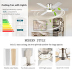 52inch Low Profile Ceiling Fan with Light and Remote/APP Control, LED Dimmable DC ReversibleModern, Flush Mount,6 Blade,Nickel Ceiling Fan for Bedroom Living Room/Outdoor Use