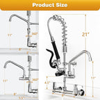 Commercial Kitchen Faucet with Sprayer for Restaurant-Chefs: BESTJEEF Commercial Sink Faucet for Cook - 21" Height 8" Center Wall Mount Kitchen Faucet with Stainless Spring Spray and 8" Add-On Spout
