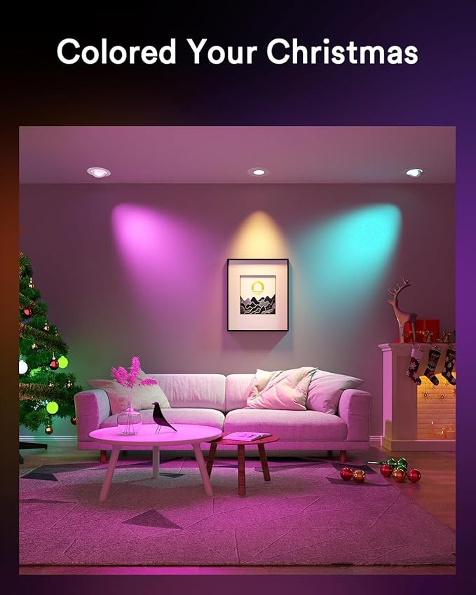 Lumary 4 Inch Smart Gimbal Recessed Lighting, 9W 810Lm ETL-Listed Eyeball Soffit Light, 40° Tilt Directional Color Changing LED Ceiling Downlight, Work with Alexa/Google Assistant, CRI 90+, 1Pack