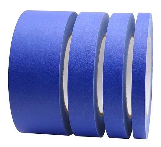 BOMEI PACK 4 Pack Blue Painters Tape, 1/2" 3/4" 1” 2” x 60yds, Multi Size Painting Masking Tape, Clean Release Paper Tape for Home and Office