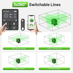 Huepar W03CG Laser Level 360 Self Leveling with 60" Tripod, 3x360° Bluetooth Laser Level with Electric Rotating Base ＆ Large LCD Screen, Laser Class: Class II (IEC/EN60825-1/2014), 1mW power output