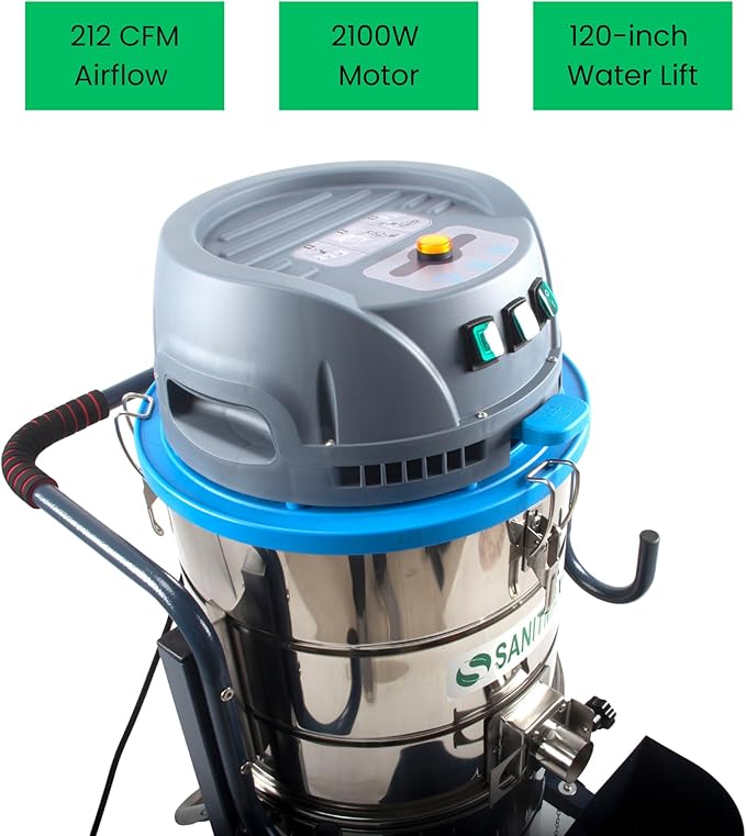 SM100 Industrial Wet/Dry Vacuum with Jet Pulse Filter Cleaning Function, 26.4-Gal Tank, 212 CFM, 120" Water Lift, HEPA Filtration, Detachable Squeegee