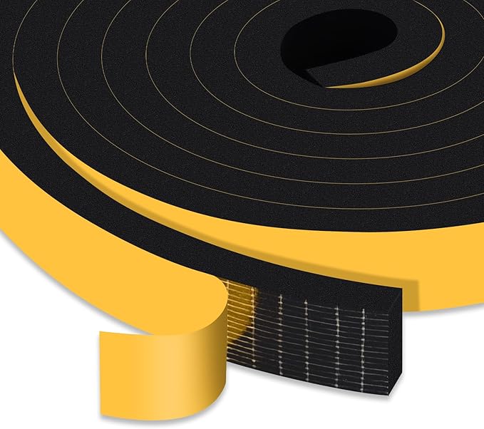 High Density Foam Weather Stripping Door Seal Strip Insulation Tape Roll for Insulating Door Frame, Window, Air Conditioner Self Adhesive Sealing Weatherstrip Dustproof (1 in x 1/2 in x 40 Ft)