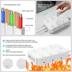 Flat Plug Power Strip Surge Protector with 12 AC Outlets 6 USB Ports 3 Side Multi Plug Outlet Extender 5 Ft Extension Cord for Home Office Kitchen Dorm Wall Desk Charging Station ETL Listed