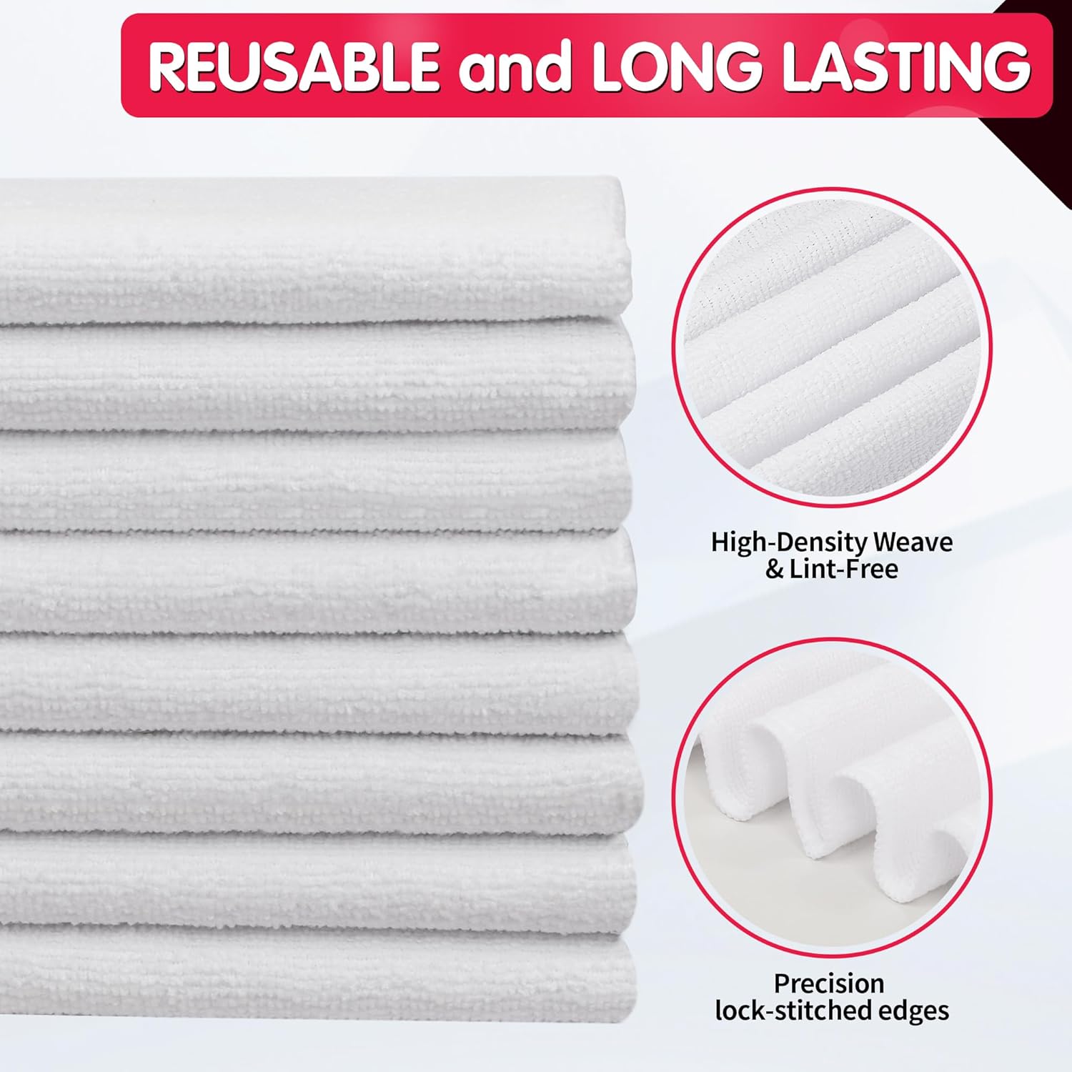 FIXSMITH White Microfiber Cleaning Cloth -Pack of 8, Highly Absorbent Cleaning Rags, 16"X12" All Purpose Cleaning Towels for Housekeeping, Kitchen, Car, Lint Free and Reusable Microfiber Towels