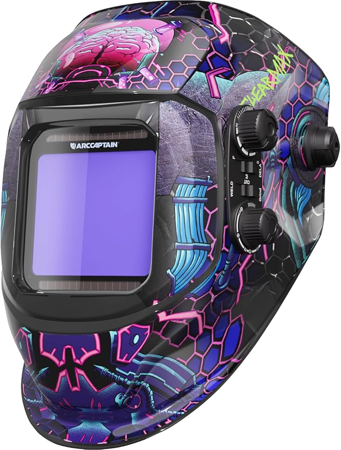 ARCCAPTAIN True Color Solar Power Welding Hood, 3.94"X3.66" Large Viewing Screen Auto Darkening Welding Helmet with 4 Arc Sensor Solar Powered, Wide Shade 4-5/5-9/9-13 Welding Mask, HSH-G999-PB