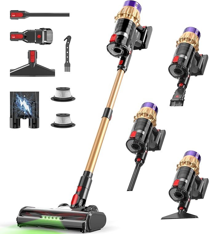 Cordless Vacuum Cleaner, 600W 50Kpa 70Mins, Vacuum Cleaners for Home, Stick Vacuum with Anti-Tangle Brush, Wall Mount Charge, Rechargeable Cordless Vacuum for All Floor/Sofa/Pet Hair/All Floor