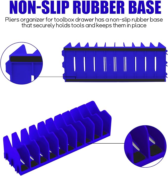 Plier Orgainzer, 2 Pack Pliers Orgainzer Rack, 20 Slots Extendable Screwdriver Organizer with Non-Slip Rubber Base, Fits 3" H, Toolbox Organizer for Pliers, Wrenches, Screwdrivers,Blue