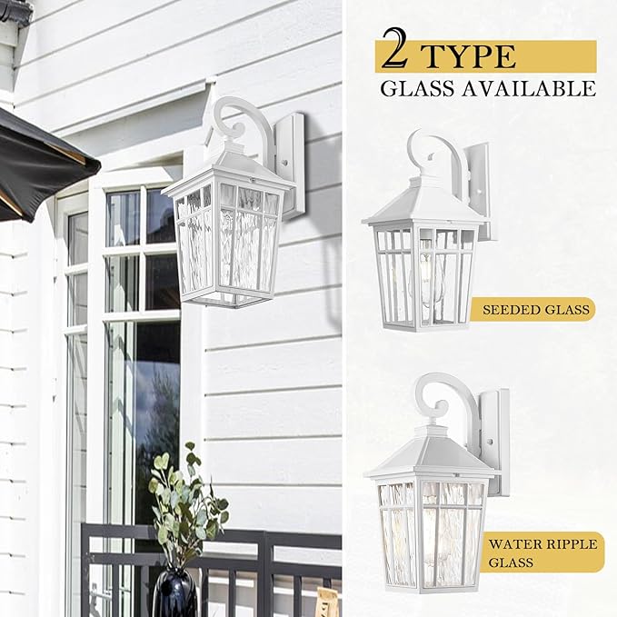 Darkaway Outdoor Wall Lights for House, Exterior Lighting Fixtures Wall Mount Outside Porch Lights Waterproof White Outdoor Sconce Lights with Water Ripple Glass for Patio Garage Front Door