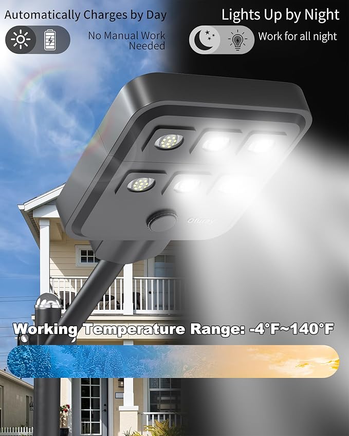 Ofuray Of-5000W Solar Street Lights Outdoor – Super Flood Lighting 60LED, Lights up 2,200 sq.ft with Motion Sensor, 18Ah Power Solar Panel, IP67 Dusk to Dawn Security Commercial for Yard, Parking Lot