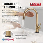 Delta Trinsic Touchless Kitchen Faucet with Touch Technology, Brushed Gold Kitchen Sink Faucet with Pull Down Sprayer, Single Hole, Champagne Bronze 9159TL-CZ-DST