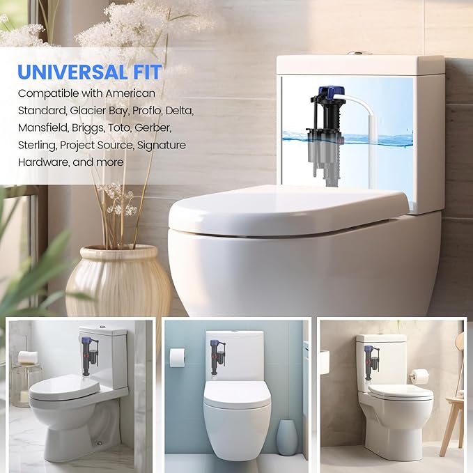 Jamini Toilet Fill Valve Replacement Kit, Quick-Install Inlet Valve with Connector & Refill Tube, Fixes Slow Filling, Leaks, Noisy Tank, Universal for Most Toilet Tanks