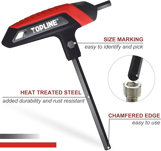 Topline 14-Piece T-Handle Hex Key Set, Metric&SAE, Long Arm Hex Keys, Portable Allen Wrenches Sets with Storage Rack for Basic Home Repair and Mechanics Maintenance