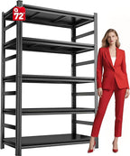 Garage Shelving Units, Heavy Duty 5-Tier Storage Shelves, Metal Adjustable Storage Rack, Steel Shelves, 2750 lbs Capacity, Industrial Shelving for Heavy Tools (Black, 15.74"Dx35.43"Wx72.04"H, 5-tier)