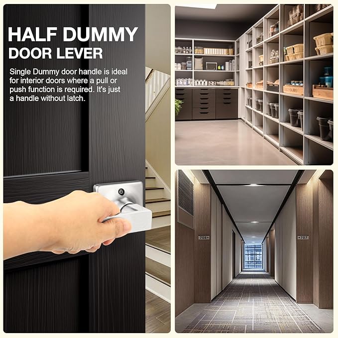 GOBEKOR 5 Pack Half Dummy Door Handle Satin Nickel Square Door Levers Dummy Lever Door Handle for Closet French Doors