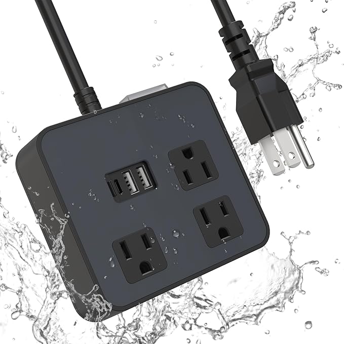 Outdoor Power Strip Weatherproof, KPQ IPX6 Waterproof Surge Protector Power Strip with 3 Outlets, 2 USB A & 1 USB C, 6Ft Heavy Duty Extension Cord for Indoor Outdoor