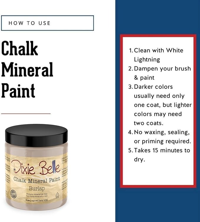 Dixie Belle Paint Company Chalk Finish Furniture Paint - Burlap (8oz) - Matte Cozy Tan Chic Chalk Mineral DIY Furniture Paint