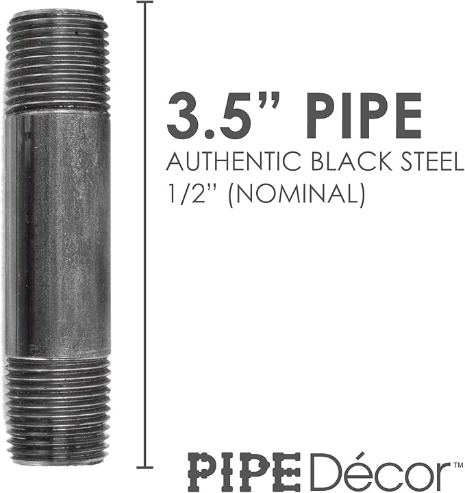 PIPE DÉCOR 1/2" x 3.5" Malleable Cast Iron Pipe Nipple, Pre Cut Connectors, Industrial Steel Grey Fits Standard Half Inch Black Threaded Pipes Nipples and Fittings, Vintage DIY Furniture, 10 Pack