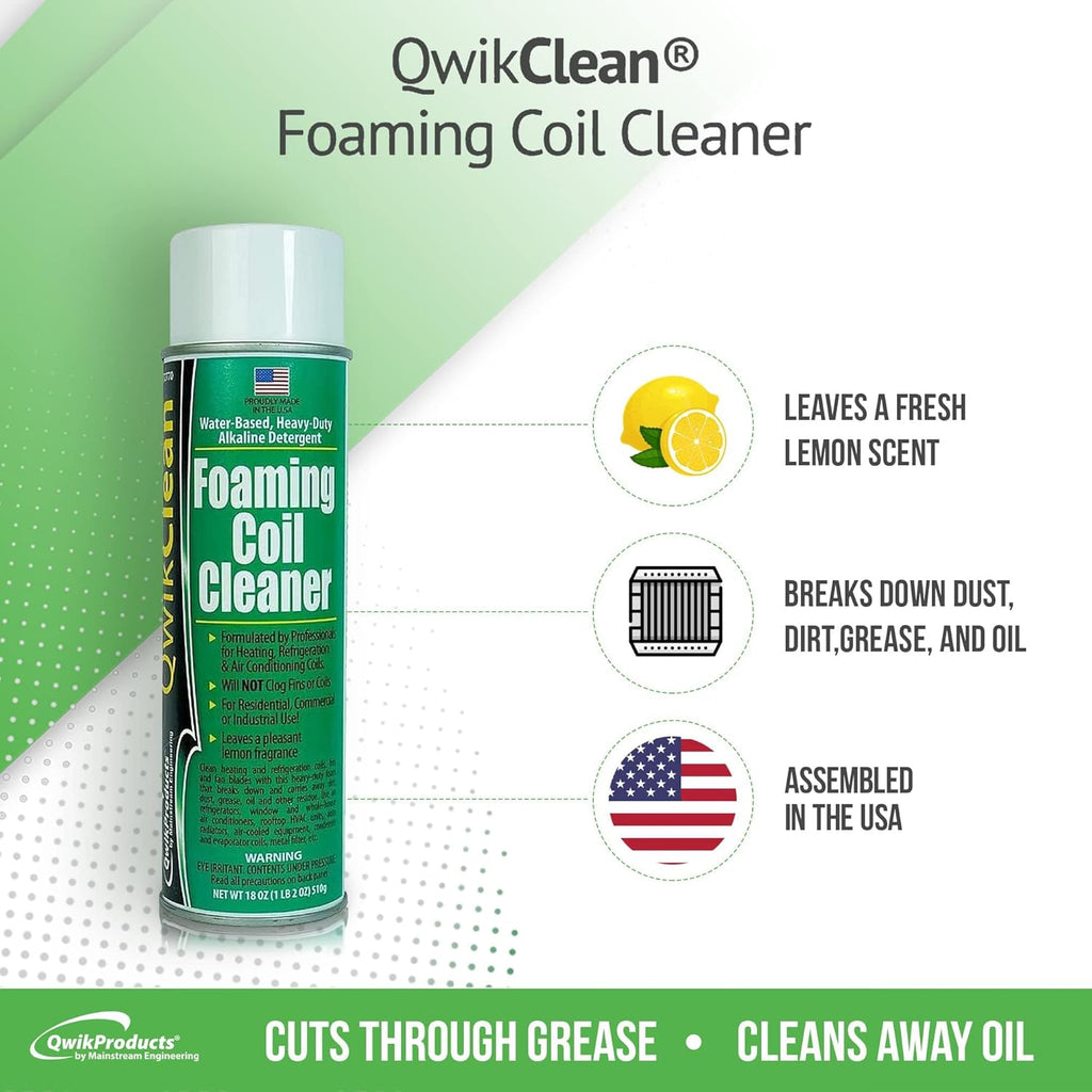 QwikProducts Foaming Coil Cleaner for AC Unit, Heating, Refrigerator, Air Conditioner No Rinse Coil Cleaner Spray Breaks Down Dirt, Dust, Grease, and Oil