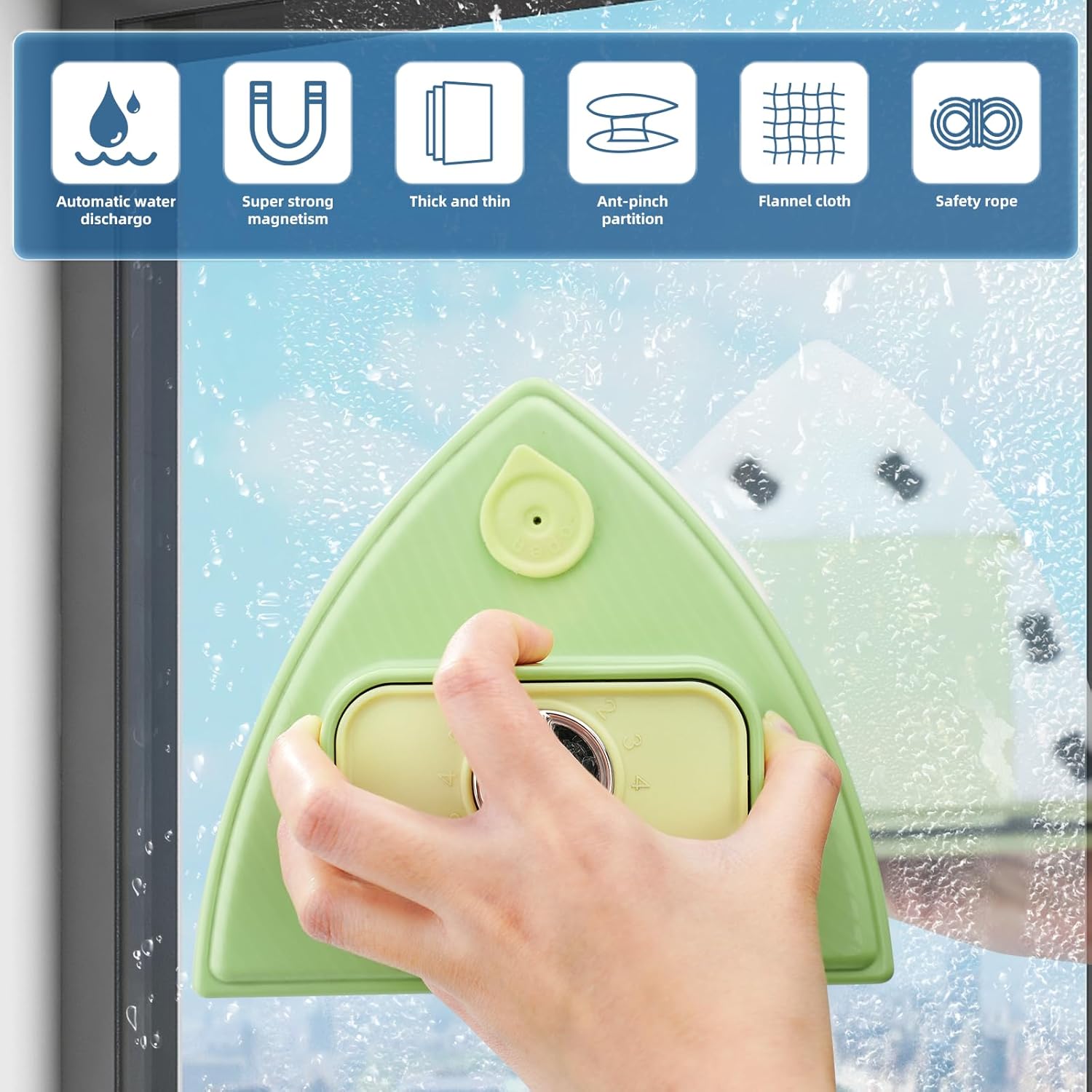Double-Sided Magnetic Window Cleaner, Adjustable Magnetic Double Window Wiper, Equipment Cleaning Brush Tool, Suitable for 3-30mm Thickness of High-Rise and Automotive Glass Windows (1, Green)