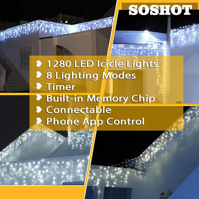 Christmas String Lights Outdoor - 99Ft/30M 1280 LED 8 Modes with Remote Control and App Waterproof Christmas Lights for Patio Yard Garden Wedding Party-White