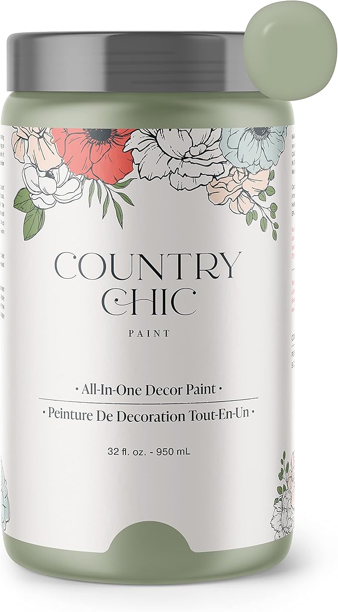 Country Chic All-in-One Chalk Paint for Furniture, Cabinets, Home Decor, Eco-Friendly, Matte Finish, Built-In Primer & Top Coat for Wood, Metal - Sage Advice (sage Green) - Quart 32 oz (950 ml)