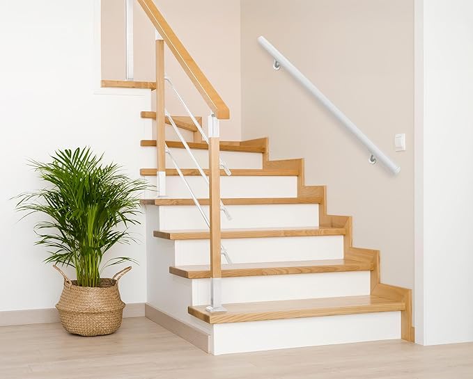 Meranti Aluminum Handrail for Indoor or Outdoor Steps and Stairs – Hand Rails for Elderly – DIY Complete Stair Railing Kit (AHR, Glossy White, 3' Length)