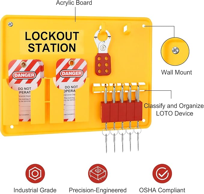 Lockout Tagout Station with Loto Devices - Lock Out Tag Out Kit Board with 4 Pack Safety Lock Set, Hasp for Padlocks, 20 Do Not Operate Tags