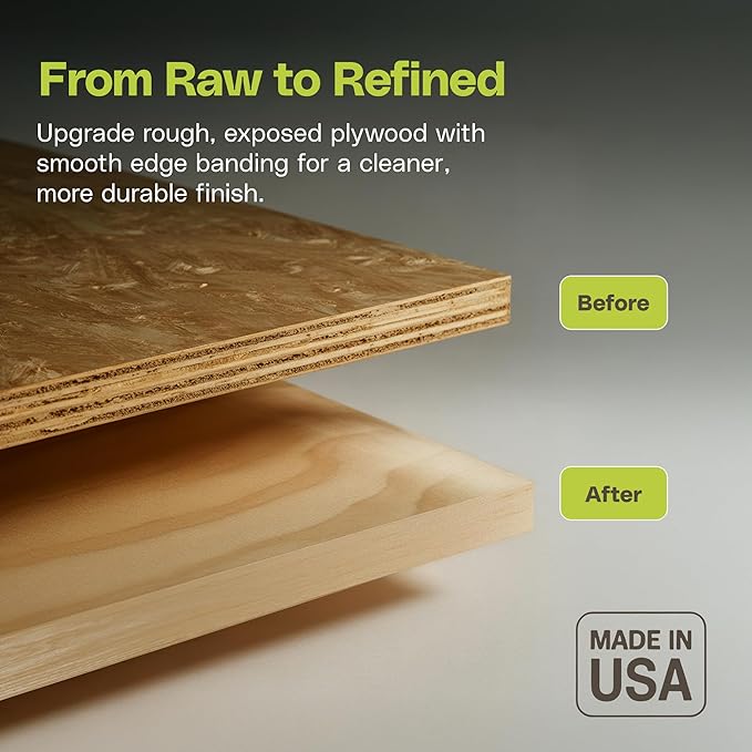 Edge Supply Birch 2" X 25' Roll, Wood Veneer Edge Banding Preglued, Iron on with Hot Melt Adhesive, Flexible Wood Tape Sanded to Perfection. Easy Application, Made in USA