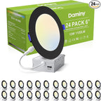 DAMINY 24 Pack 6 Inch Black LED Recessed Lighting with Junction Box,5CCT,Ultra-Thin Recessed Light,10W 1100lm, Dimmable Canless Wafer Ceiling Light, High Brightness - ETL