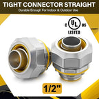 Gisafai 5 pcs Liquid Tight Connector Straight Insulated Zinc Die Cast Metal Tight Electrical Conduit Fittings for 1/2 inch Flexible and Type B Flexible
