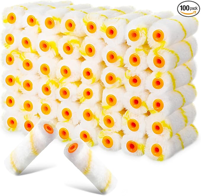 Leumoi 100 Pcs Paint Roller Covers 1/2 x 4 Inch Microfiber Paint Roller Covers Paint Brush Cover Small Roller Nap Mini House Painting Supplies for Painting Wall DIY Household Tool (Yellow White)