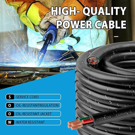 200ft 12/4 12 AWG Portable Power Cable (4 Conductor) - SOOW 600V 12 Gauge Electric Wire for Motor Leads, Portable Lights, Battery Chargers and Machinery - 4 Conductor - 200 Feet Electrical Cord