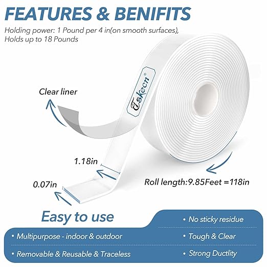 Double Sided Tape Heavy Duty ， Premium Removable Mounting Adhesive Grip Tape, 16.5FT Strong Mounting Tape Adhesive Tape, for Carpet Mats/Craft Wall Mounting