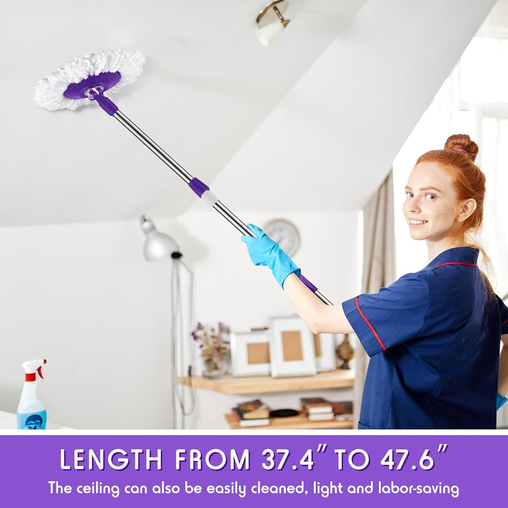Spin Mop Replacement Handle 360 Degree Spin Mop Pole Handle Replacement Rotating Telescopic Stick for Head Replace Spinning Household Cleaning Accessories for Home(Purple)