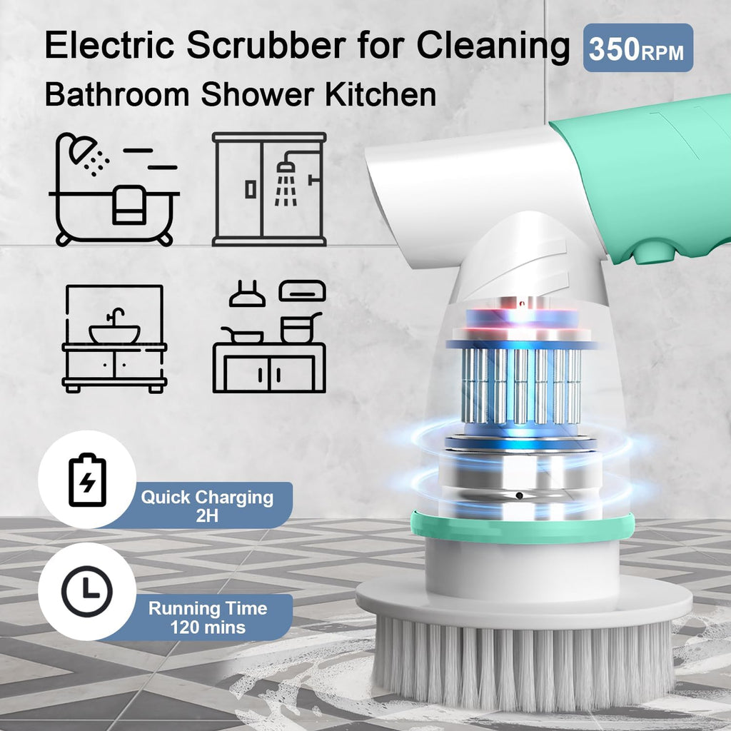 Electric Spin Scrubber, Bathroom Cleaning Brush Shower Scrubber Portable Rechargeable, Power Scrub Brush for Bathtub Sink Tile Grout Window Sill Kitchen Stove Cooker, Household Cleaning Tools
