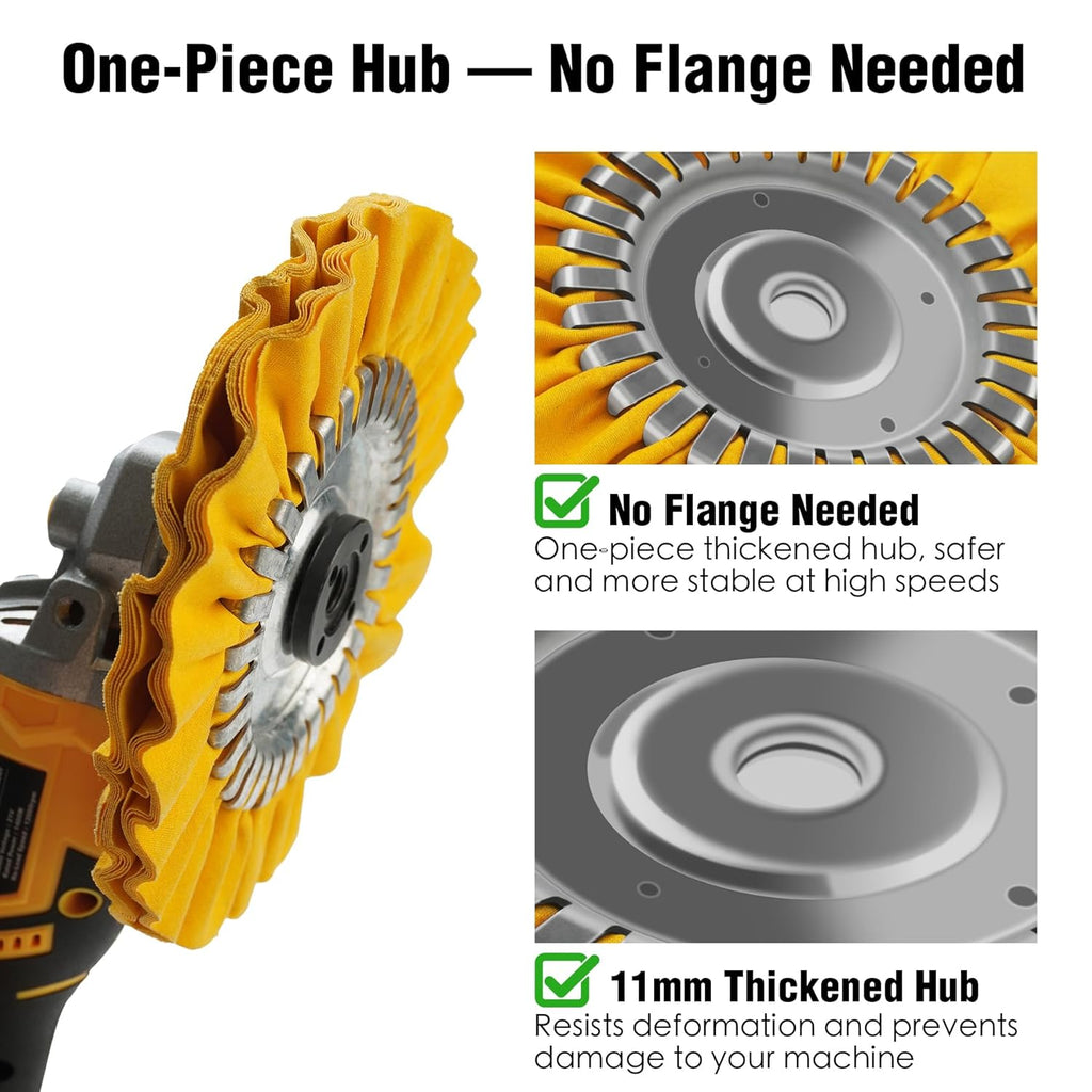 2PCS 8" Airway Buffing Wheel with 5/8" Arbor Flange-Free Hub, Yellow Buffing Wheels for Angle Grinder, Metal Polishing Wheel for Aluminum Wheels Stainless Steel Oxidation Removal