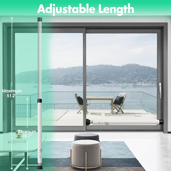 2pcs Sliding Door Security Bar, Adjustable Window Security Locks with Rubber Tips 17-50inch, Patio Door Security Lock Black for Home Apartment, White