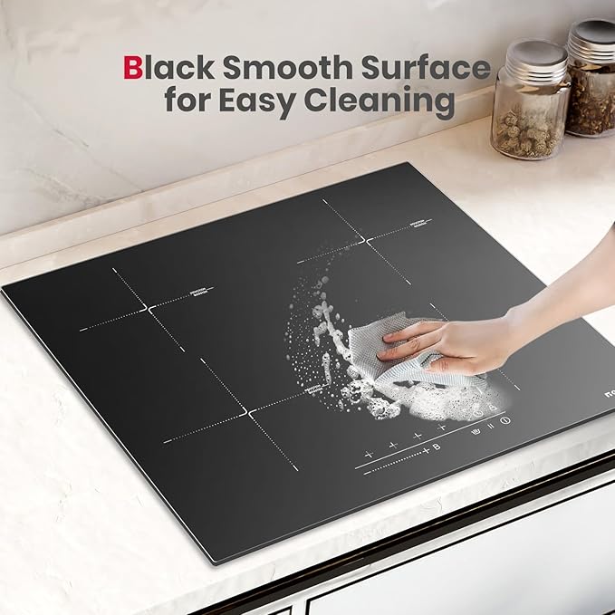 GASLAND 4 Burners Induction Cooktop 24 Inch,7200W Built-in Induction Stovetop with Booster and Timer, 240V Electric Hob, 9 Power Levels, Slide Touch Control, Child Safety Lock, Hard Wire