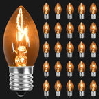 25 Pack Clear Christmas Lights C7 Incandescent Replacement Bulbs, C7 Vintage Christmas Lights Outdoor 5 Watts Night Light Bulbs Fits in C7/E12 Base for Indoor and Outdoor Home Party Decorations