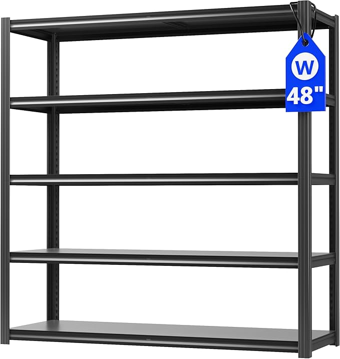48" W Garage Shelving Heavy Duty 3030Lbs Storage Shelf 5 Tier Adjustable Shelving Units Metal Garage Storage Shelves for Basement, Commercial, Warehouse, Industrial, 72" H x 48" W x 24" D,