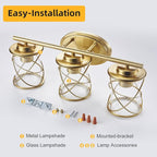 mavcadonf 3-Lights Bathroom Vanity Lights, Bathroom Light Fixtures Over Mirror, Brushed Gold Vanity Light, Farmhouse Wall Lights with Clear Glass Shade, Bathroom Wall Lamp for Mirror Kitchen Bedroom