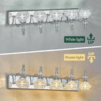 Modern Glass Crystal Vanity Light - Vintage Bathroom Lighting Fixtures Over Mirror, 5 Light Vanity Lights, G9 Bulb (35.43 Inch, Chrome)