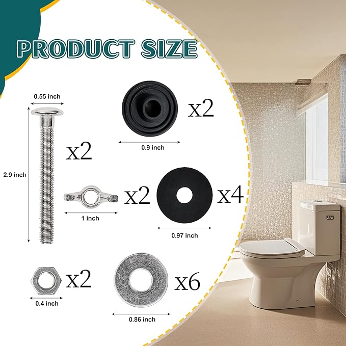 2PCS M6 Universal Toilet Tank to Bowl Bolts Kit, Heavy Duty Stainless Steel Toilet Seat Bolts, Easy to Install