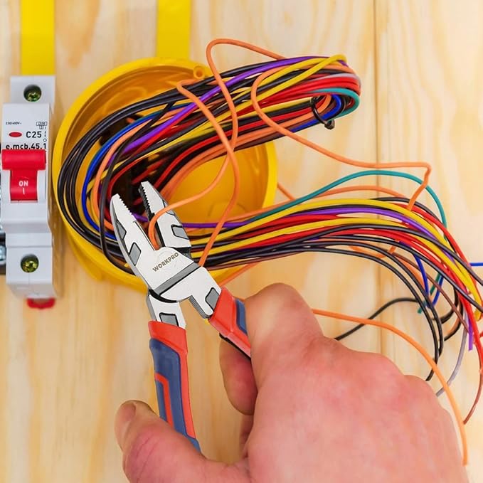 WORKPRO 8-Inch Linesman Pliers in CRV Steel for Twisting and Cutting Wires, Clamping Screws