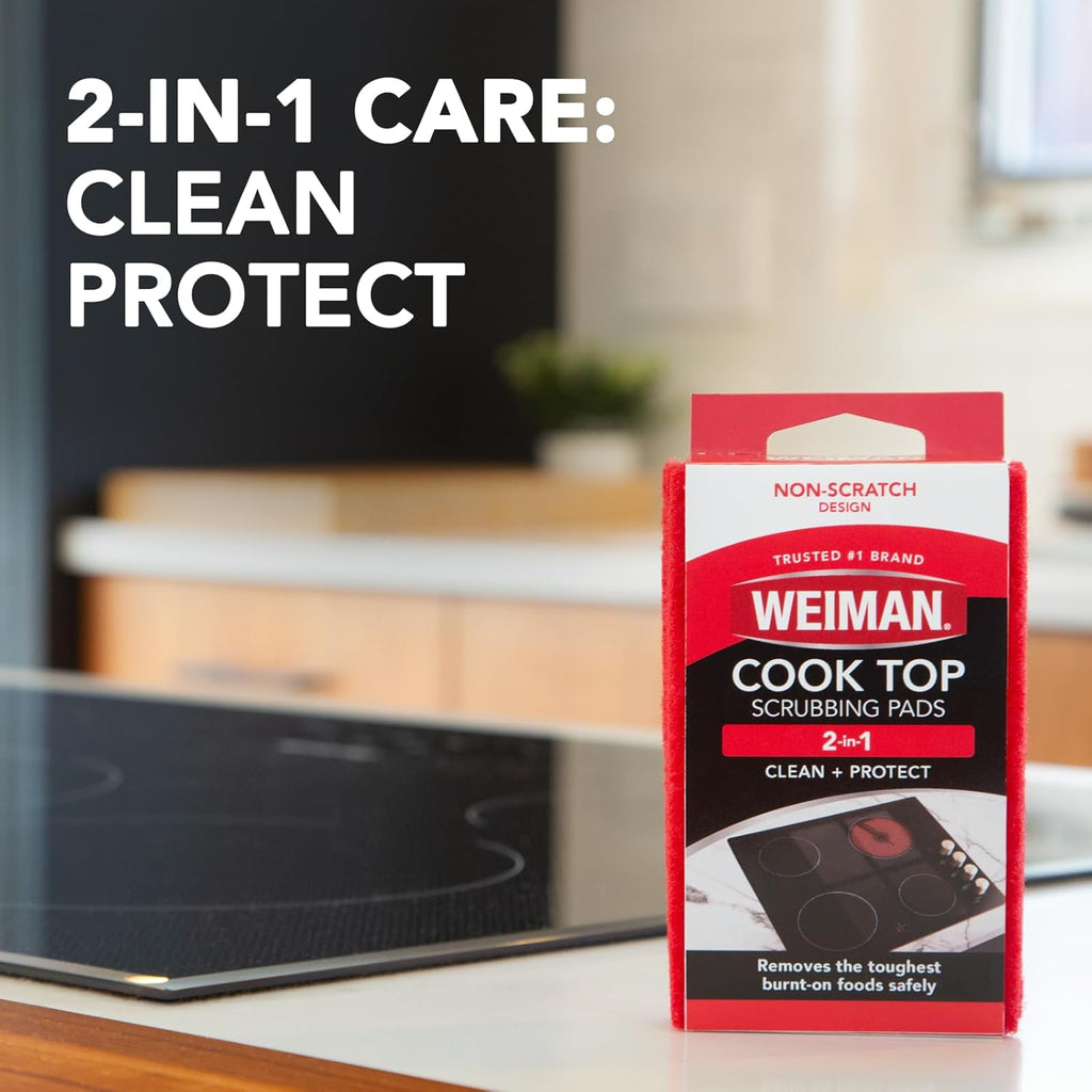 Weiman Cooktop Scrubbing Pads, 3 Count Scratch-Free Cleaning Pads for Cermaic, Glass Cooktop Surfaces, Removes Tough Burned-On Food & Residue