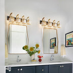 Crystal Vanity Lights 4-Light Black Gold Bathroom Vanity Lights Modern Crystal Bathroom Light Fixtures Over Mirror 32.67" Long Vanity Light for Bathroom